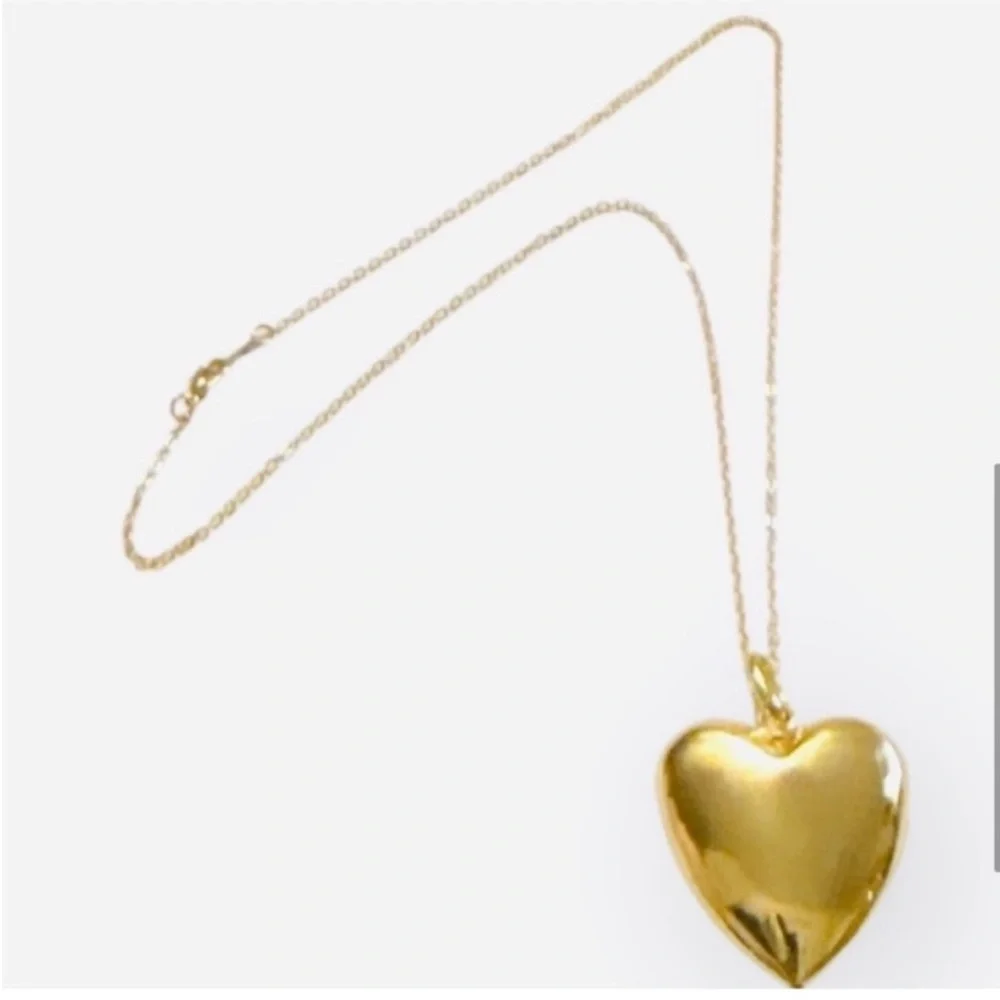 Gold Puffy Heart Pendant Necklace , Dainty Heart Necklace,‎ Valentine